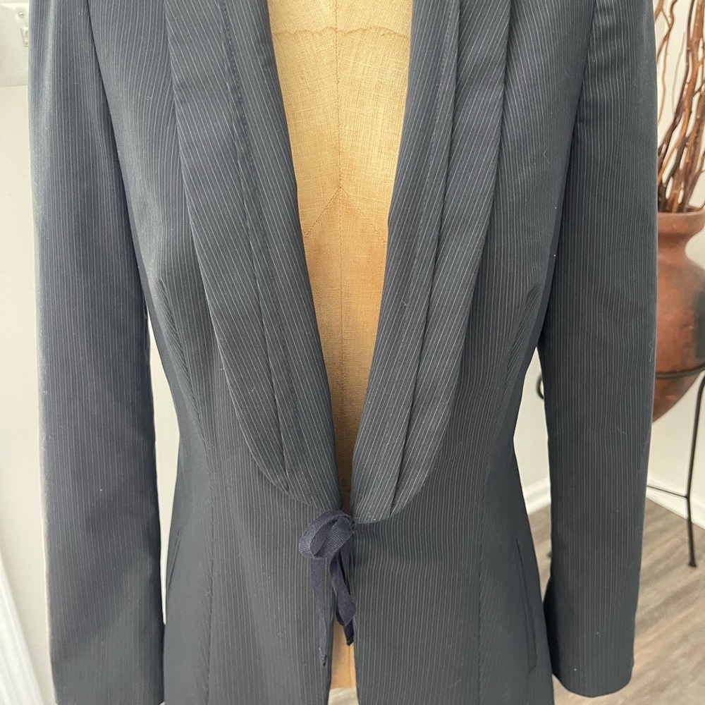 Waist Snatching: Sisley Charcoal RibbonTie Pinstriped Blazer Size 8US/42EU